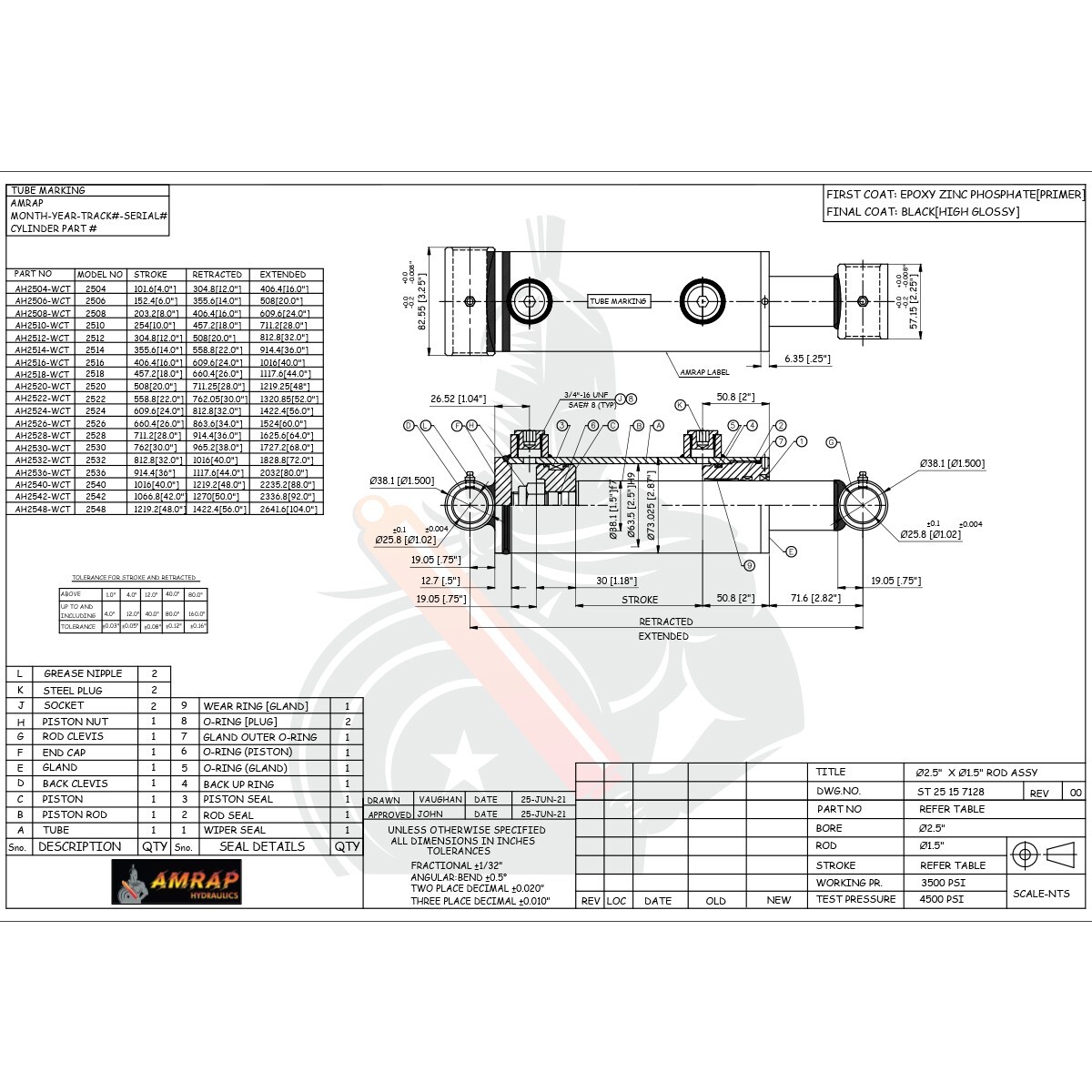 2.5x16 Hydraulic Cylinder-2.5" Bore, 16" Stroke -Welded Cross Tube Cylinder(new)