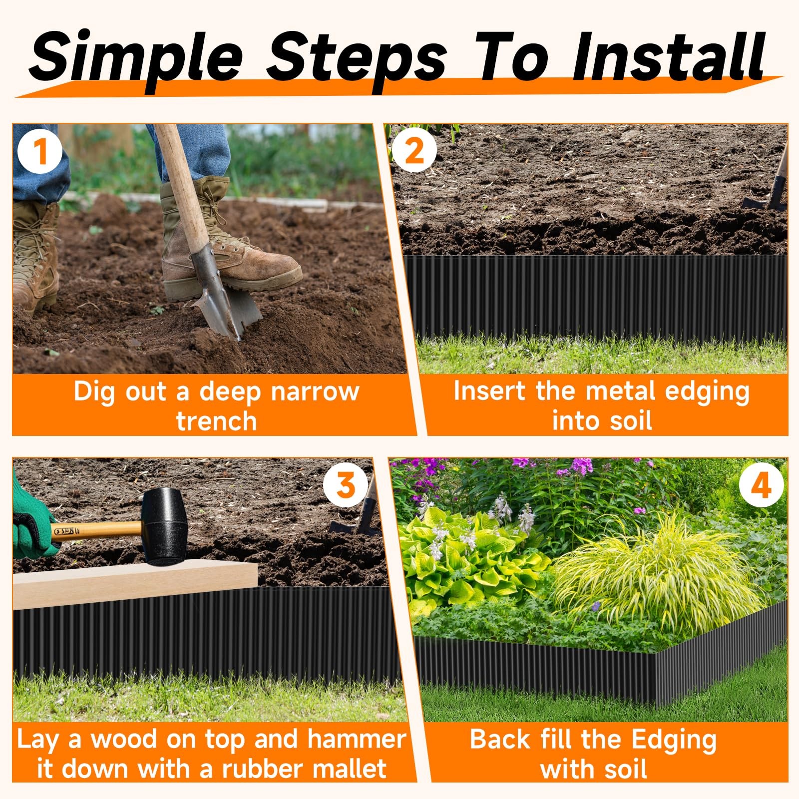 Corrugated Garden Edging,8"×20Ft Galvanized Steel Landscape Edging & Lawn Edg...