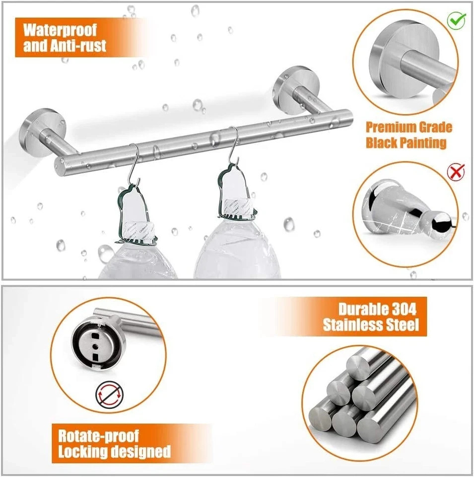 6 Peice Bathroom Hardware Accessories Set Towel Bar Set Stainless steel Silver