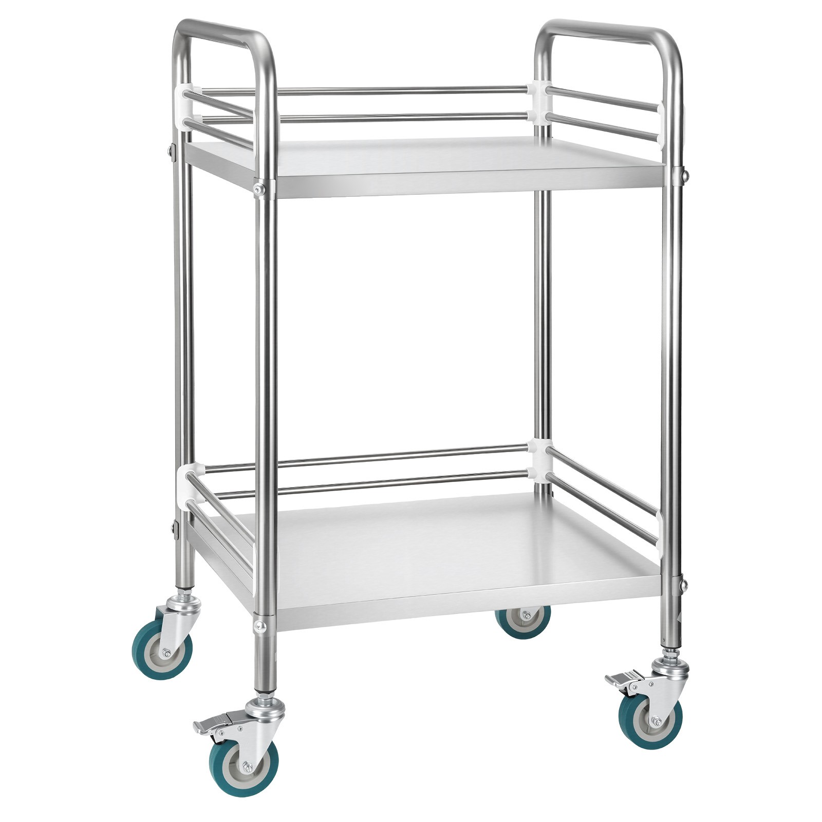 Uimoso Stainless Steel 2-Tier Rolling Lab Utility Cart Medical Lockable Wheels