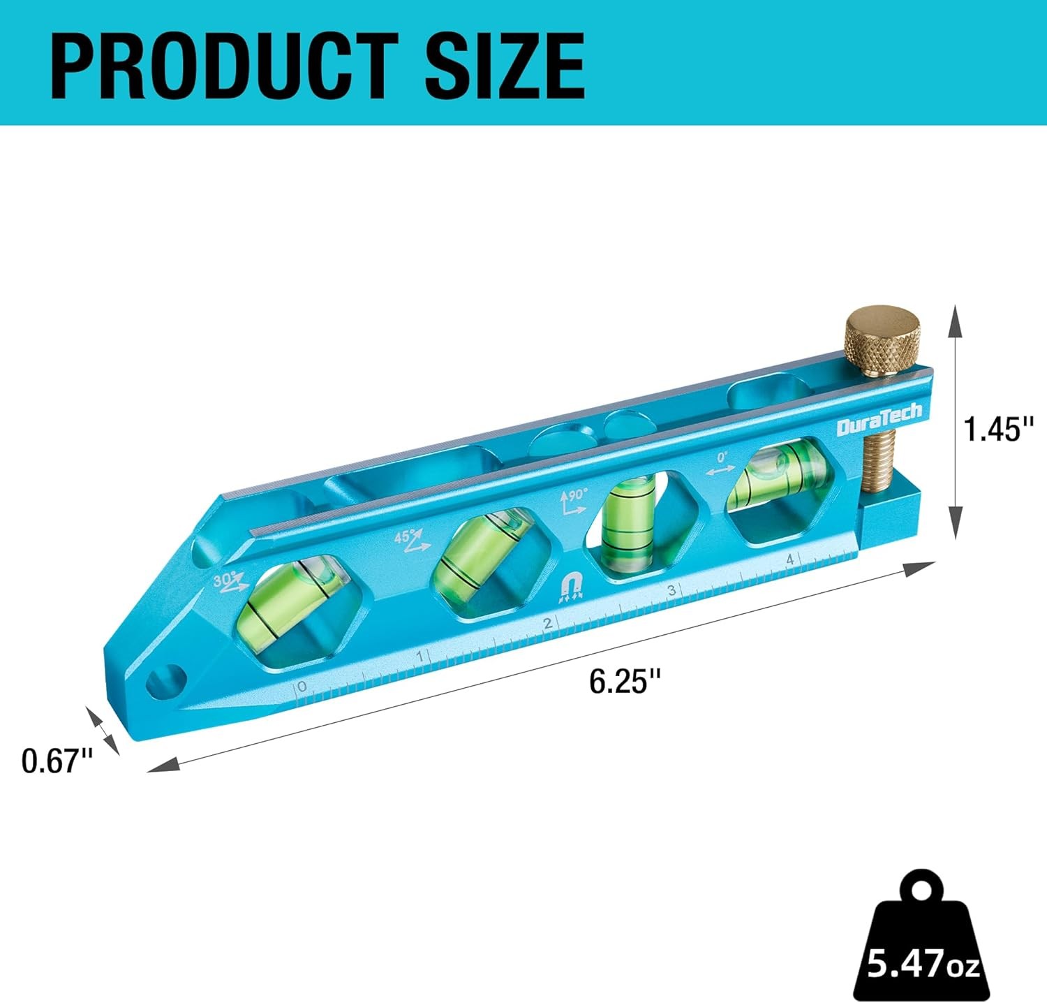 DURATECH 6.25" Magnetic Torpedo Level 0°-90° Bubbles Aluminum Alloy w/SAE Metric