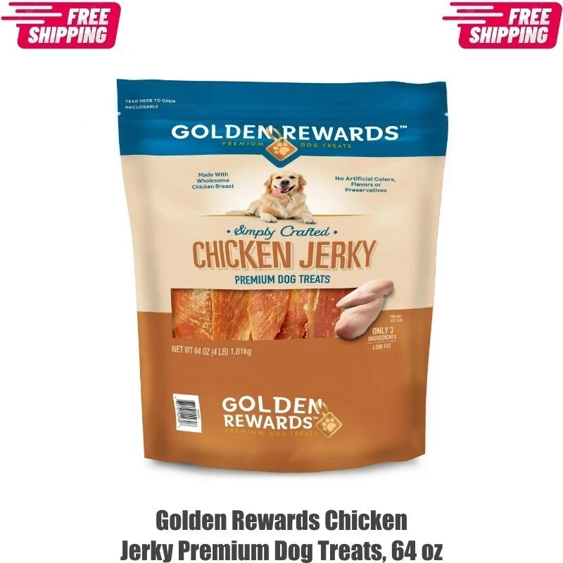 Golden Rewards Chicken Flavor Premium Dry Jerky Treats for All Dogs, 64 oz
