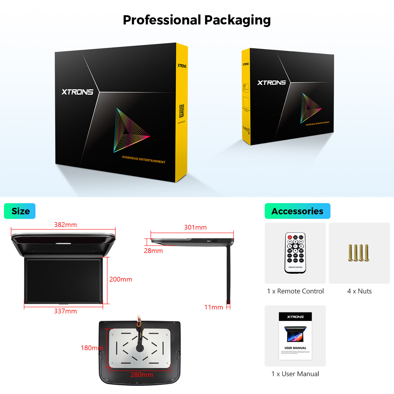 14" FHD Screen Car TV Roof Monitor Player Overhead Mounted HDMI W/Speaker 1080P