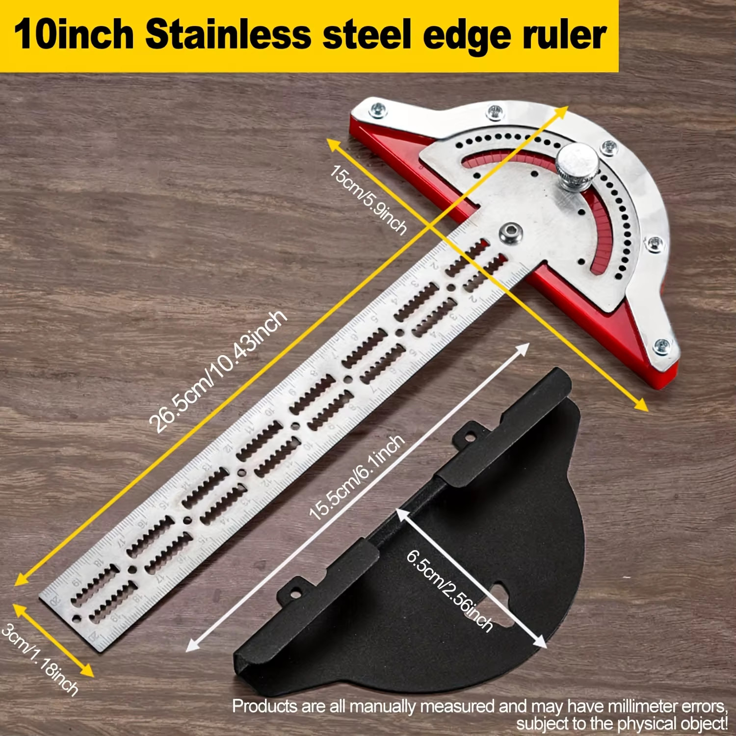 1Pc Precision Woodworking Edge Angle Ruler, Multi-Functional Metric/Imperial Ang