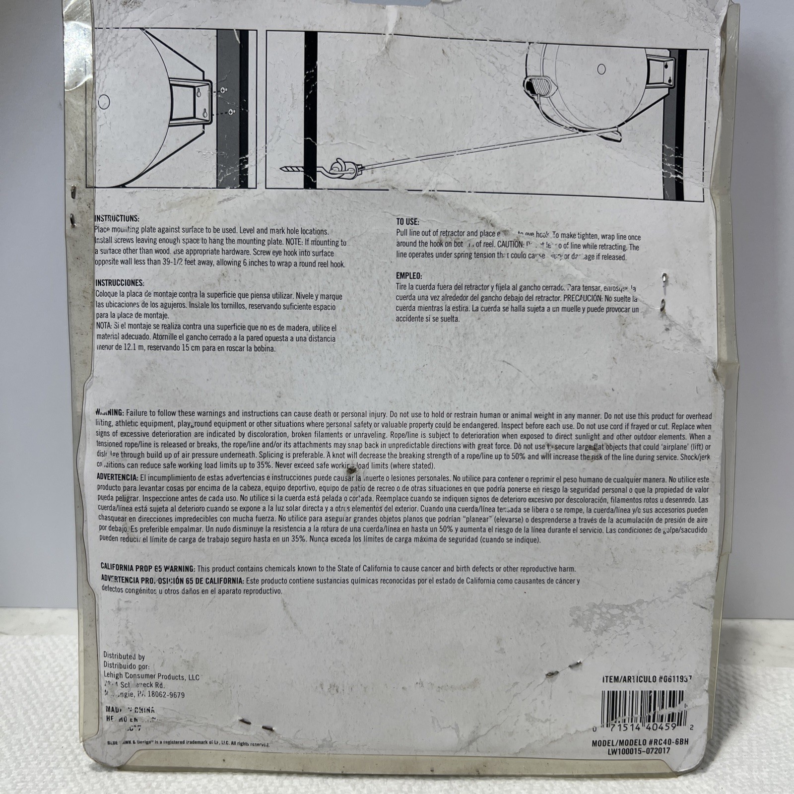 Retractable Clothesline 40ft Indoor Outdoor Use Durable Light Duty B5