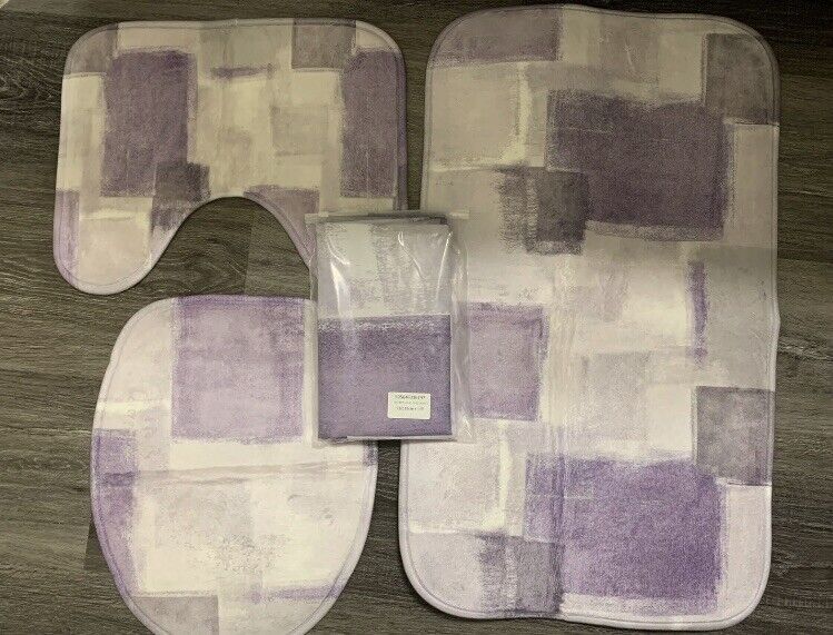 4psc Shower Curtain Set,Toilet Lid Cover,Anti Slip Floor Mat