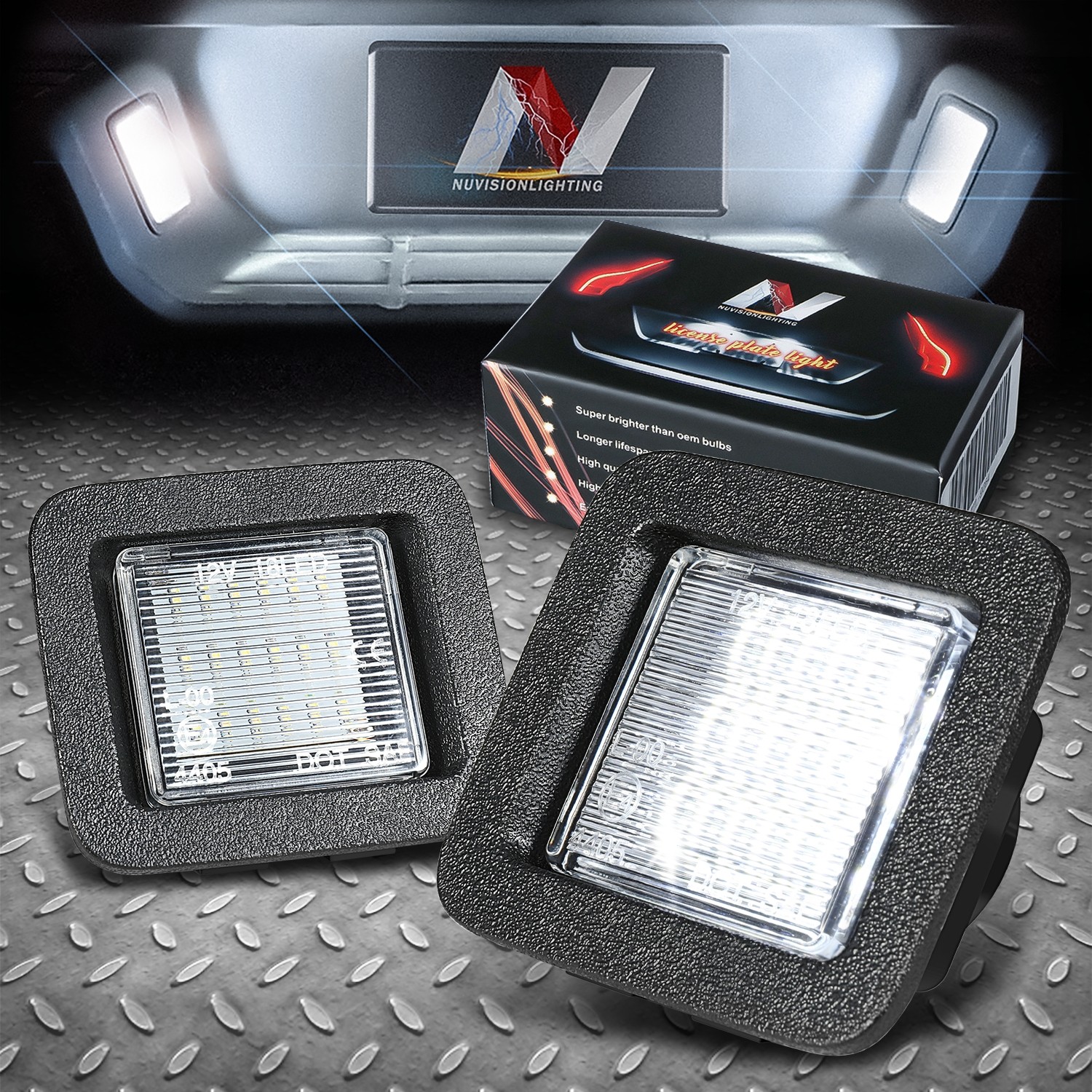 Nuvision For 15-20 Ford F150 18 SMD White LED License Plate Light Assembly Pair