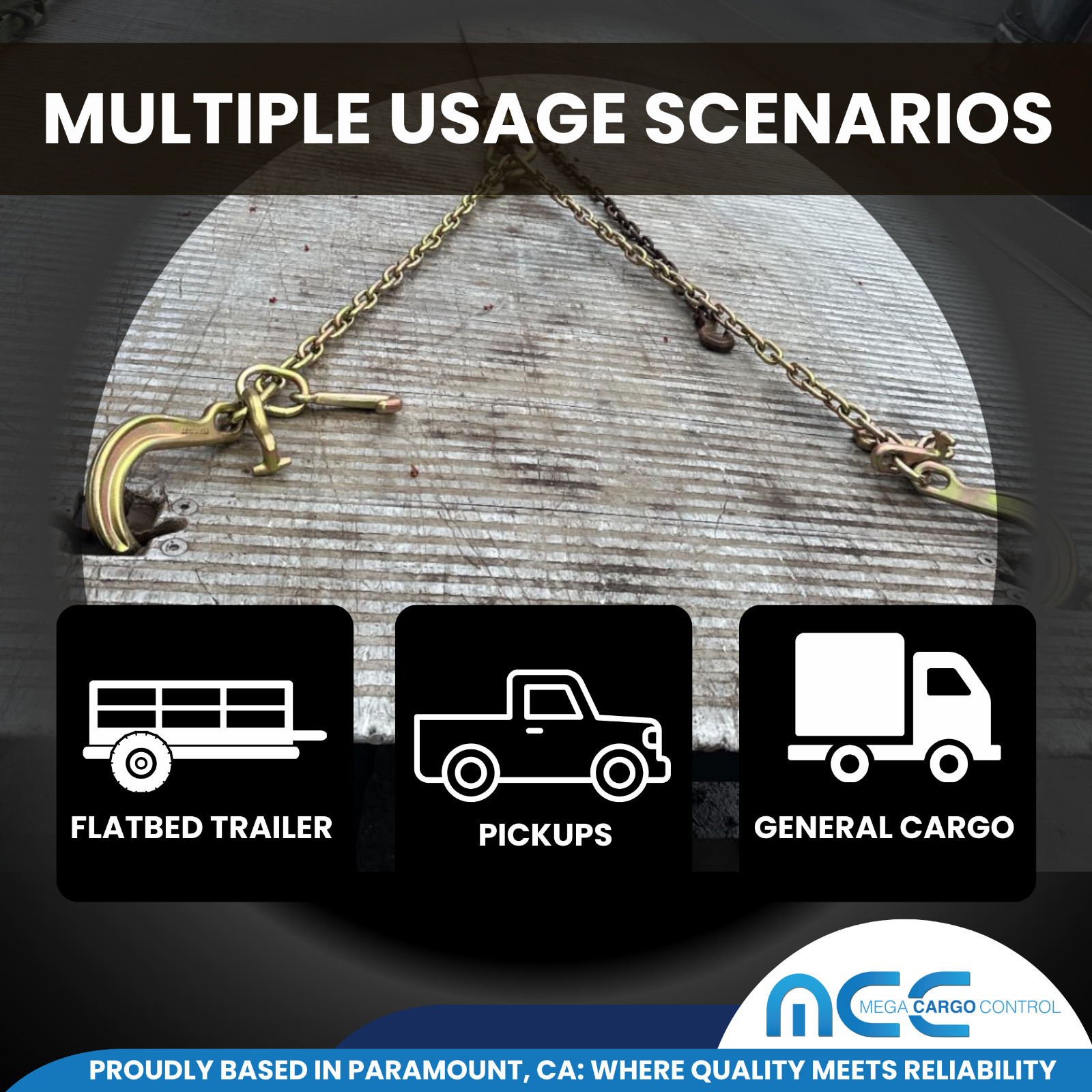 1 Pack G70 5/16" V Bridle Tow Chain w/ 8" J Hook & TJ Combo & Grab Hook 2ft Legs