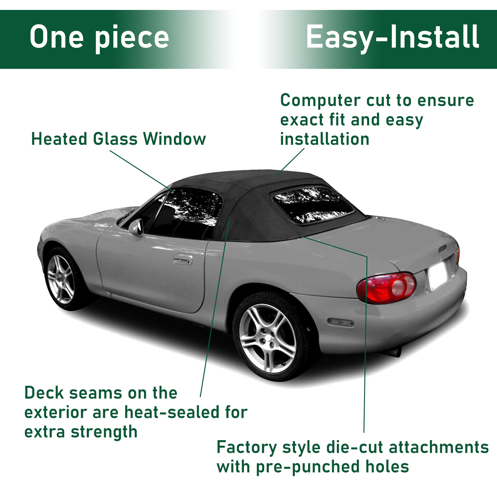Black Convertible Soft Top w/Heated Glass Window For Mazda Miata 1990-2005 99-05