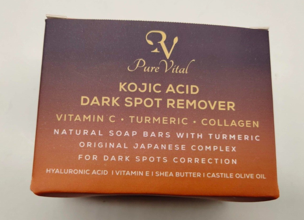 Pure Vital Kojic Acid Dark Spot Remover Soap Bars with Vitamin C, Retinol,2 Pack
