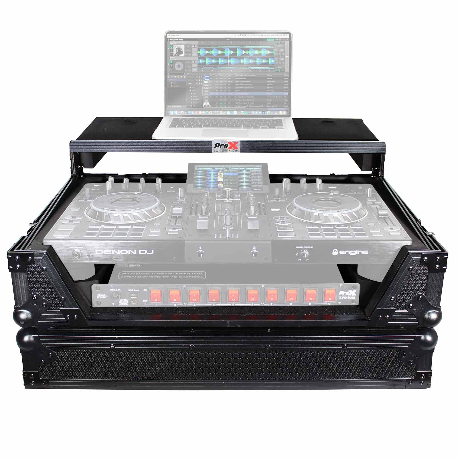ProX Black Denon Prime 2 System Flight Case with Red TSA Lock