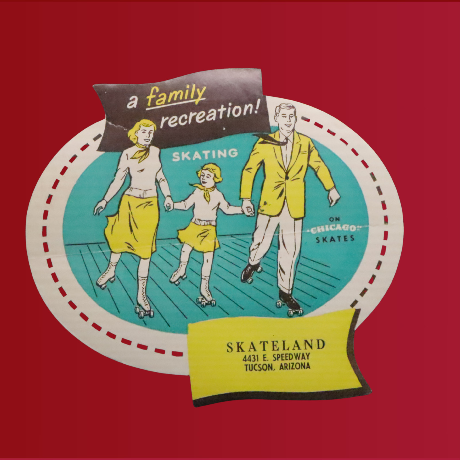 Vintage 1956 Roller Skating Rink Sticker Tuscon Arizona Skateland Label Rare S8