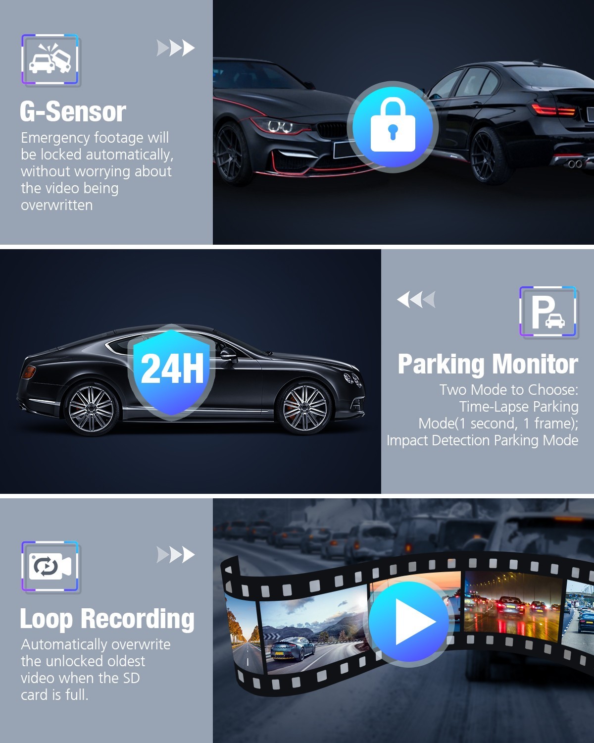 4K Dash Cam Front and Rear Dash Camera Car DVR WiFi APP GPS with 64GB Card