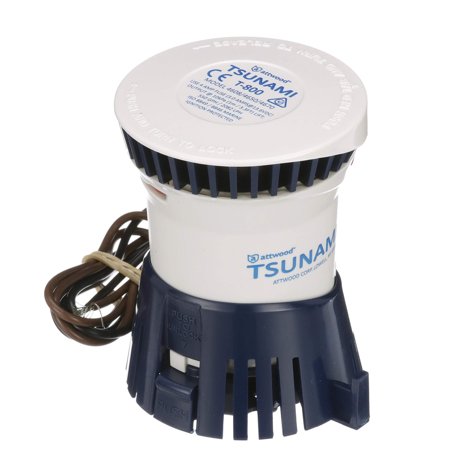 Attwood 4608-7 Tsunami T800 Bilge Pump, 800 GPH, 12-Volt, Barbed ¾-Inch Diameter