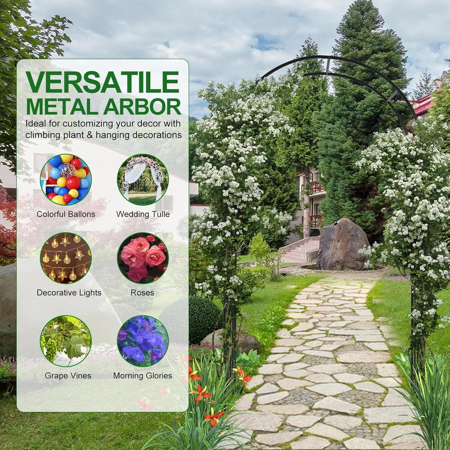 47" x 17.5" x 86" Outdoor Metal Garden Arbor Arch For Climbing Plants Wedding