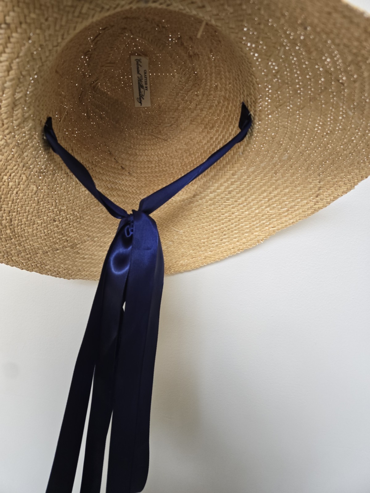 Colonial Williamsburg Straw Hat 18th Century Womens Blue Low Crown Ribbon Tea