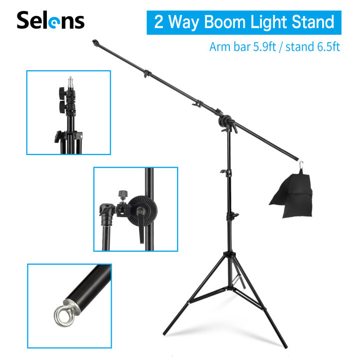 Selens 6.5FT Light Stand Photo Studio Reflector Holder Boom Arm + Sand Bag