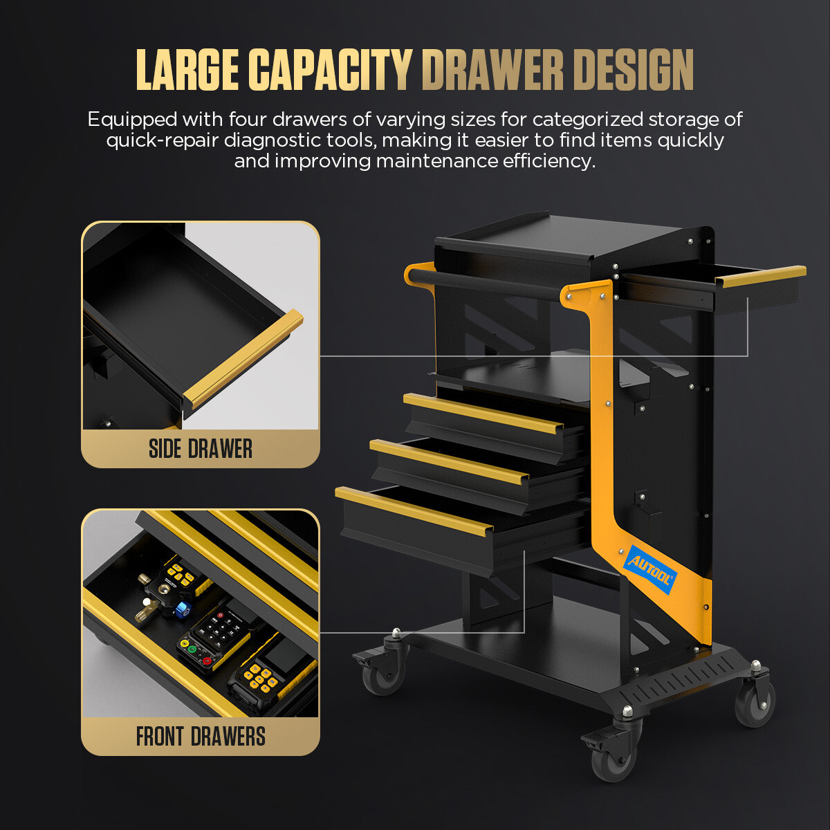 4 Tier Rolling Tool Cart Workshop For ECU Reprogramming Power Suppl Diagnostic