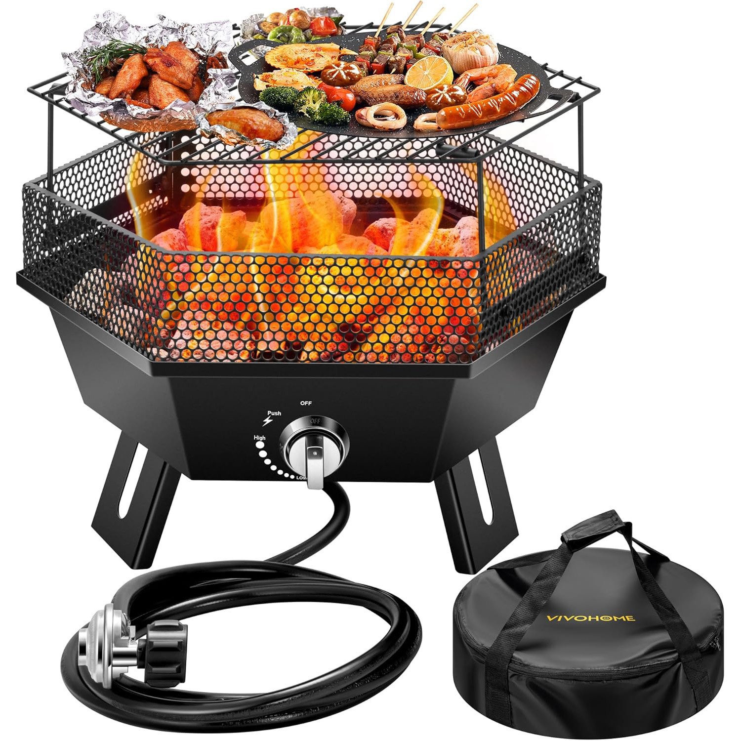 Portable Propane Outdoor Gas Fire Pit W/ Cover & Carry Kit 20-Inch 58,000 BTU