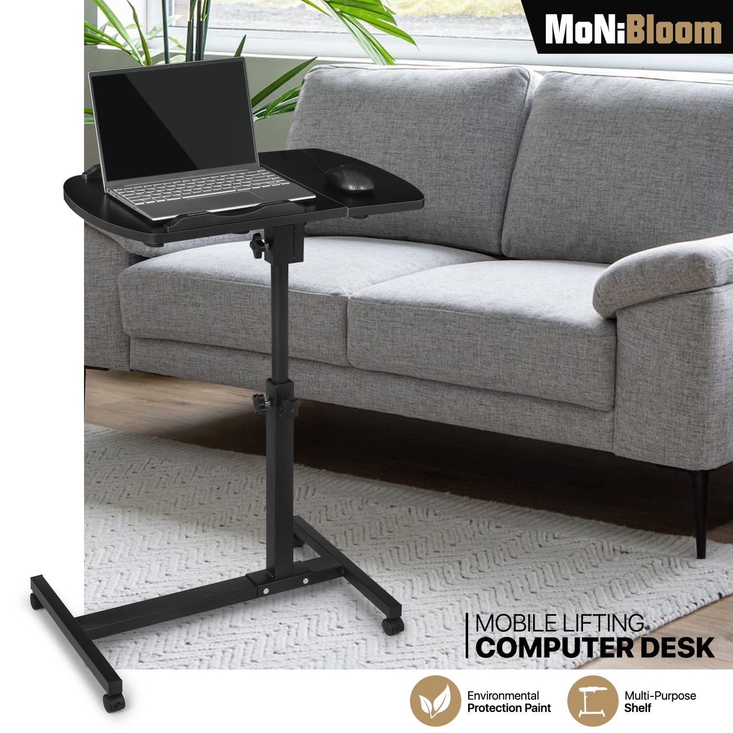 Rolling Swivel Laptop Desk [ADJUSTABLE HEIGHT & ANGLE] Table Portable Sofa Tray