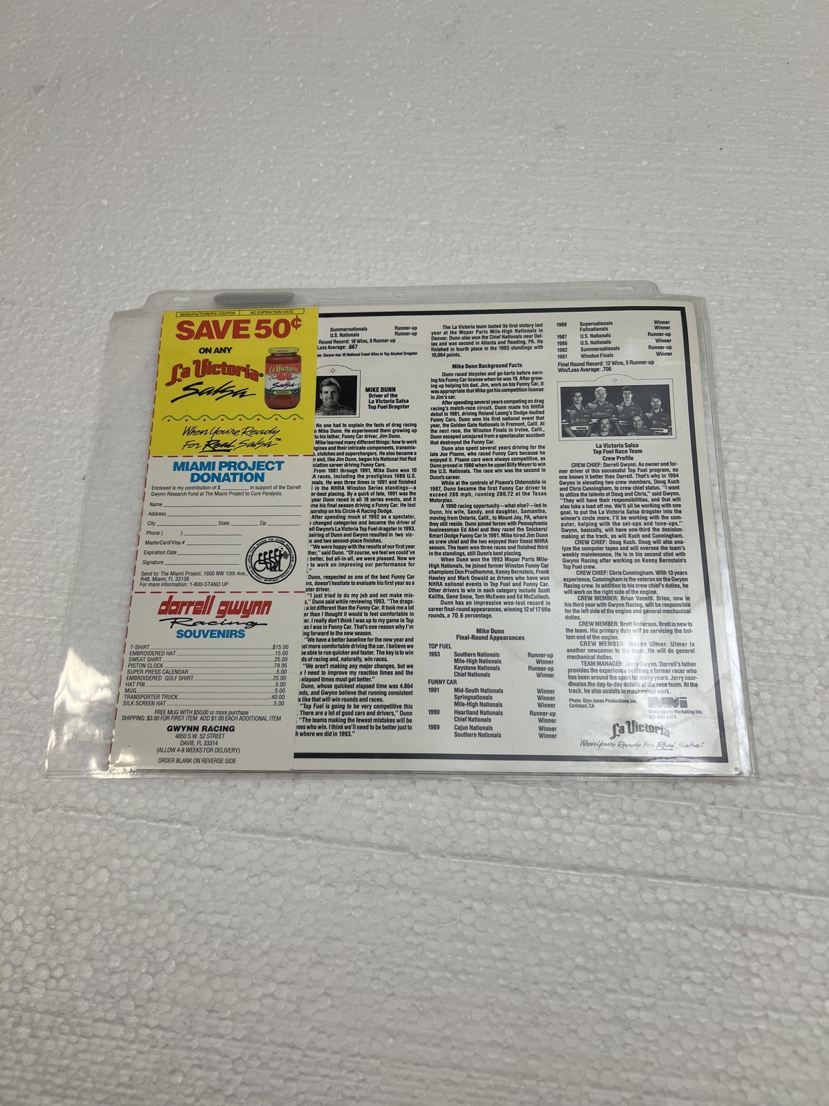 Mike Dunn La Victoria Top Fuel Dragster Signed Photo Card NHRA Racing Autograph