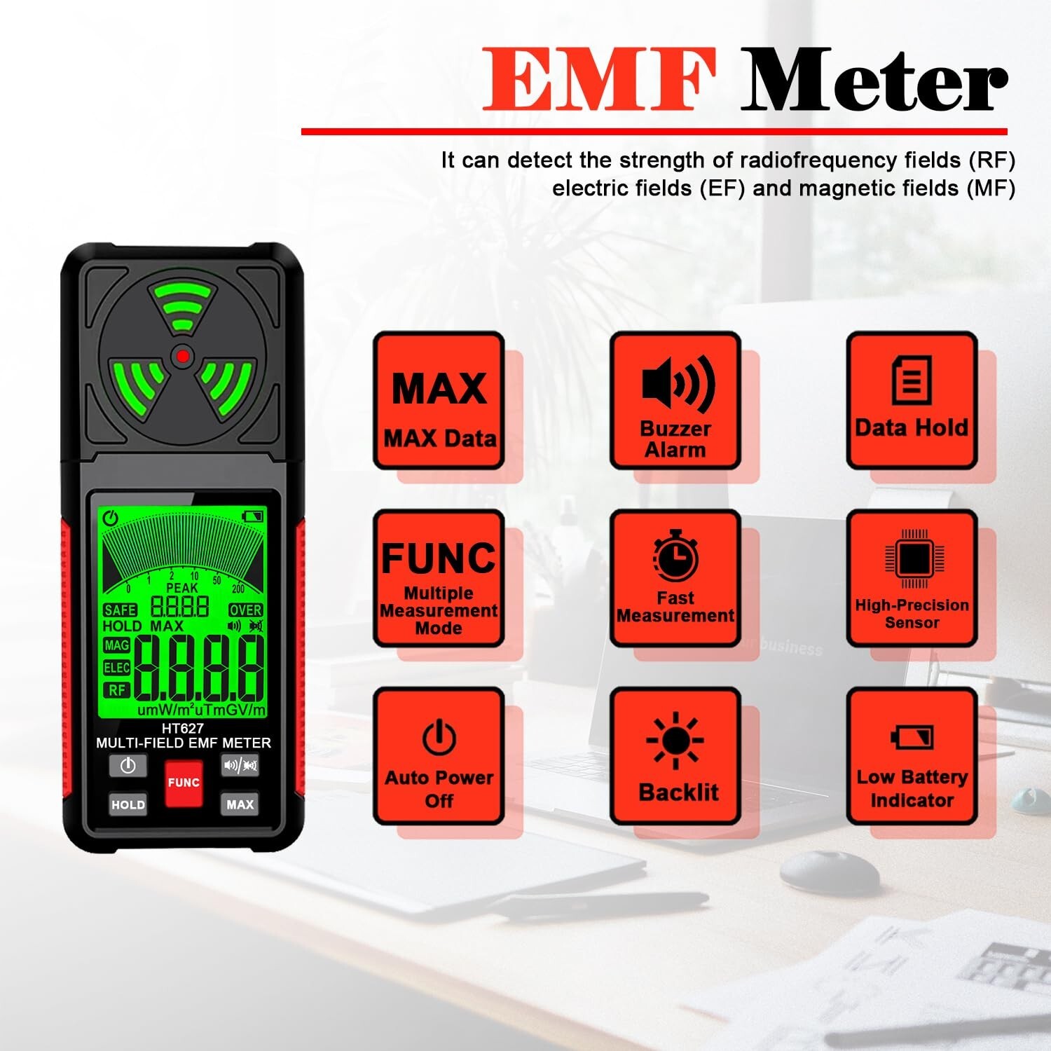 EMF Meter, 3-in-1 Electromagnetic Field Radiation Detector for EF RF MF