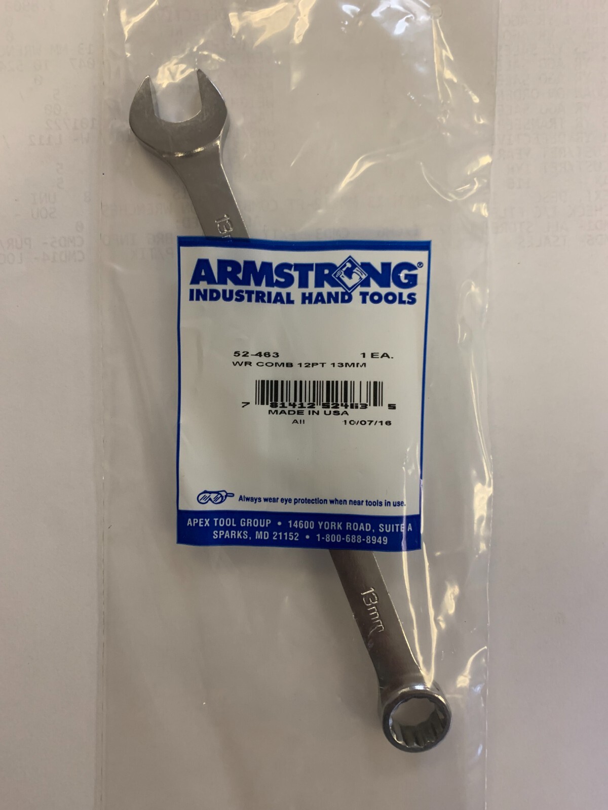 ARMSTRONG 52-463 13MM 12 PT SATIN FINISH LONG COMB/WRENCH 52463 8-INCHES LONG