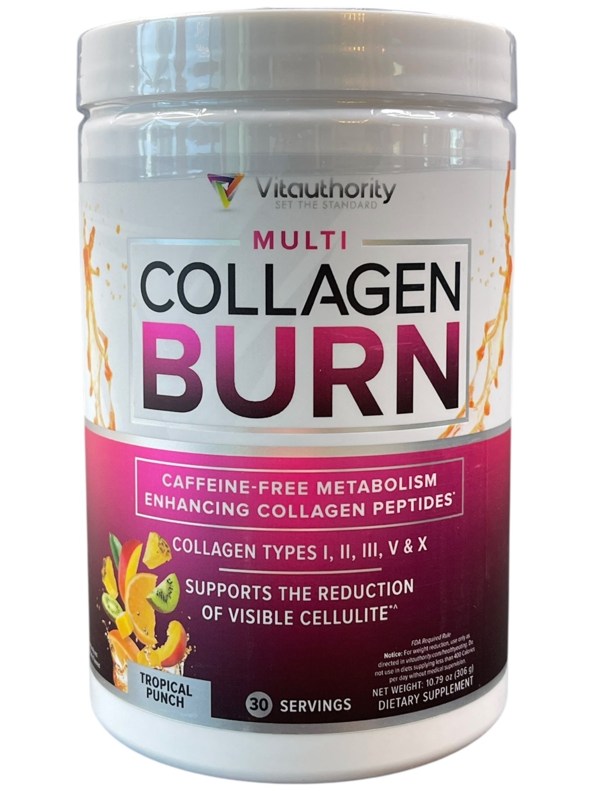 Vitauthority Multi Collagen Burn Cellulite Metabolism Peptides Tropical Punch 30