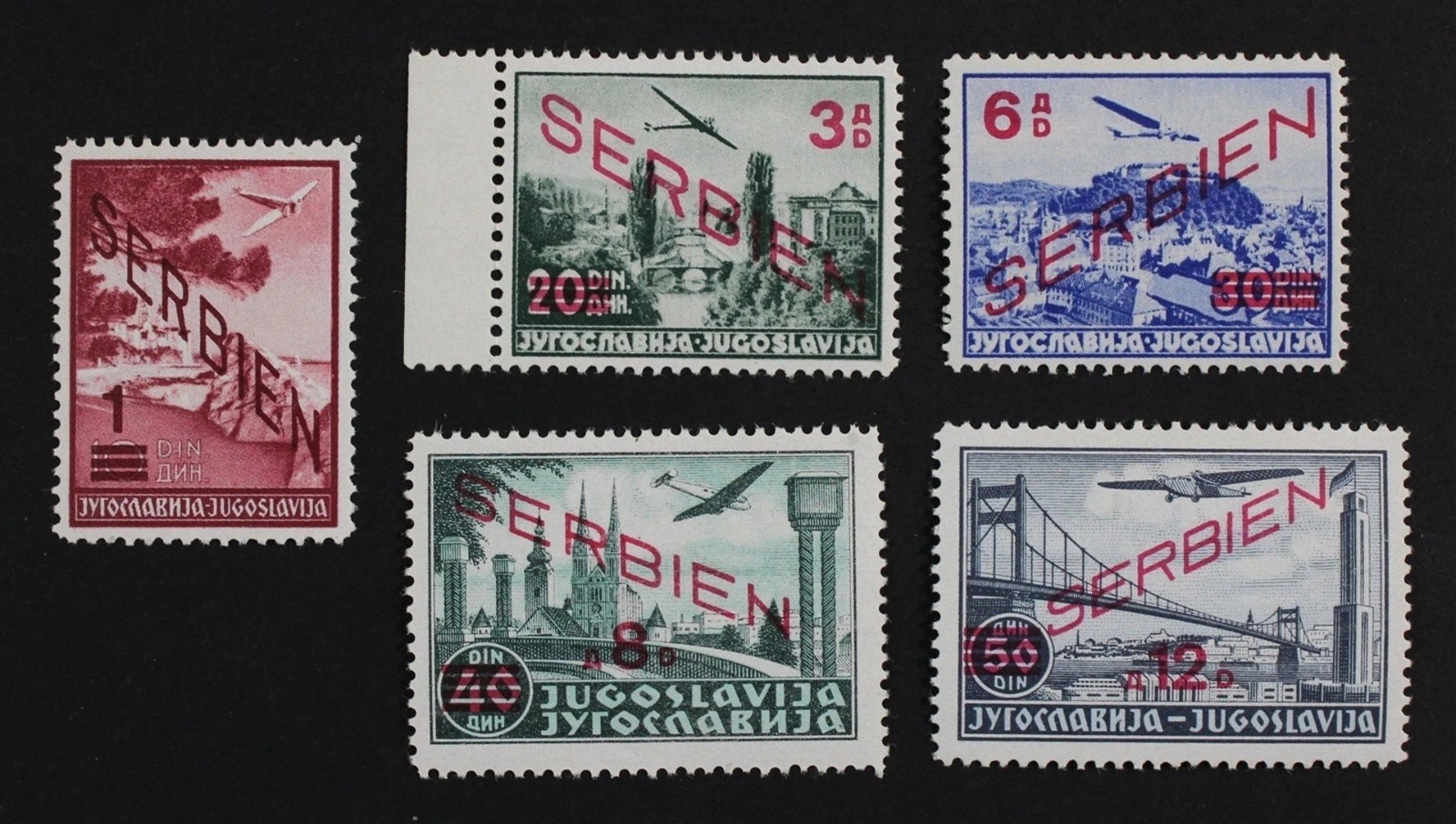 SERBIA 1941 WW II  German occupation surcharged Air Mail set mint* $ 102.00