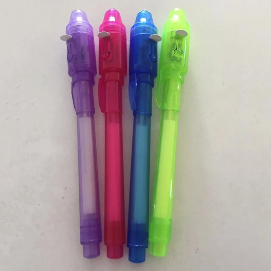 4pcs 2-in-1 Luminous Magic UV Light Pen – Invisible Ink Drawing Toy for Kids