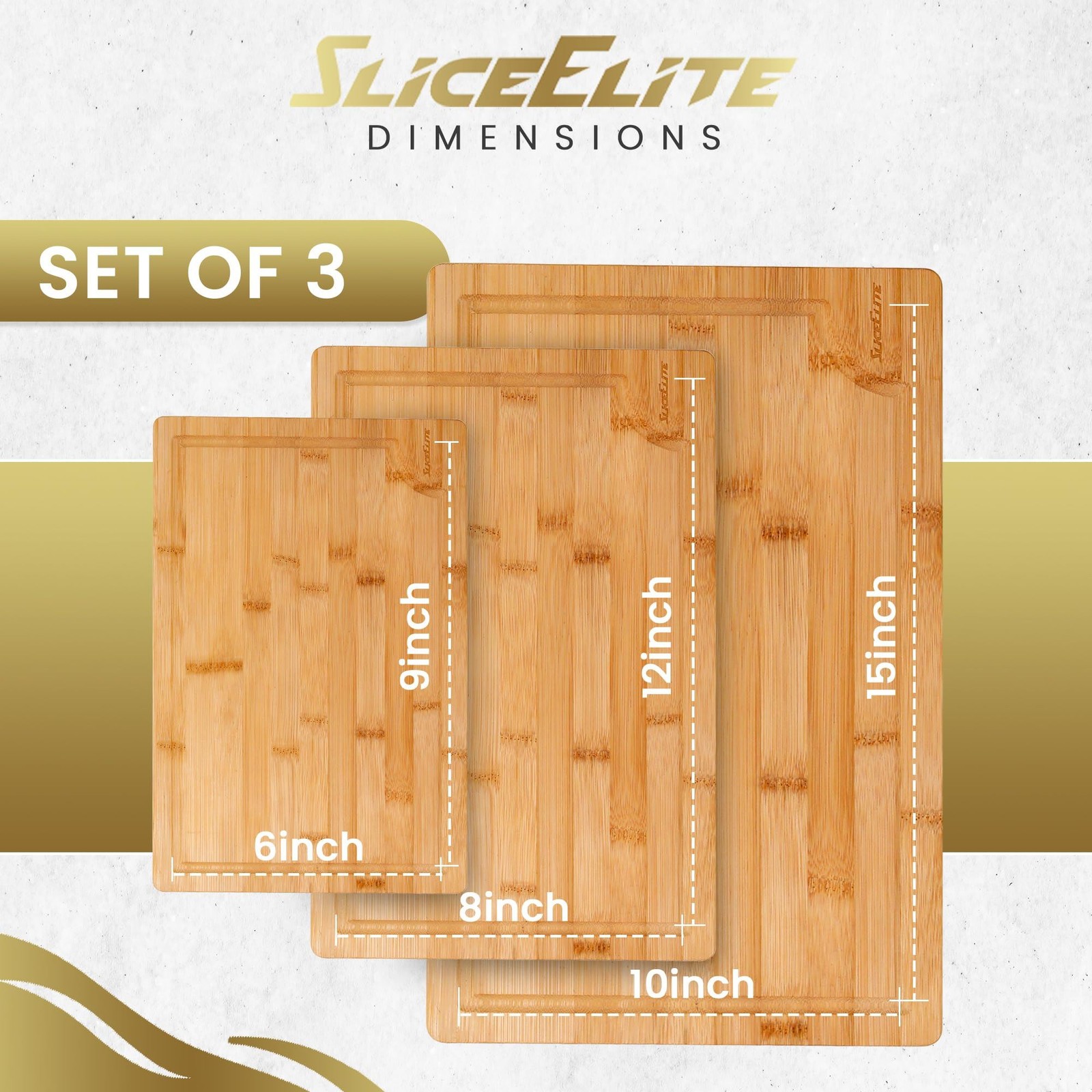 Bamboo Cutting Board Set of 3 – Wooden Boards with Handles for Kitchen