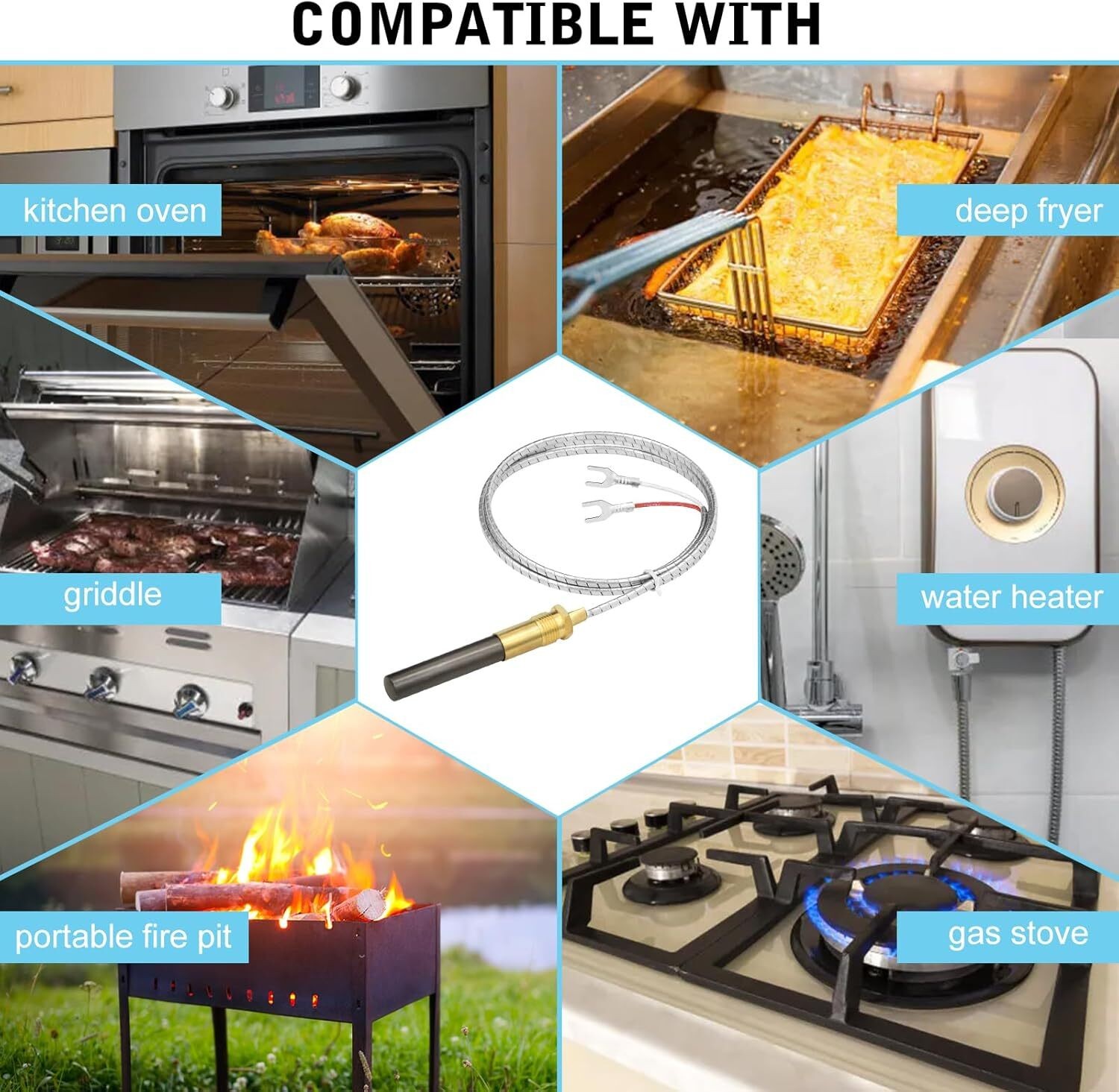 Two-Lead Thermopile 72″ 750 mV For Bakers Pride Pizza Oven Model 151, 201, 251