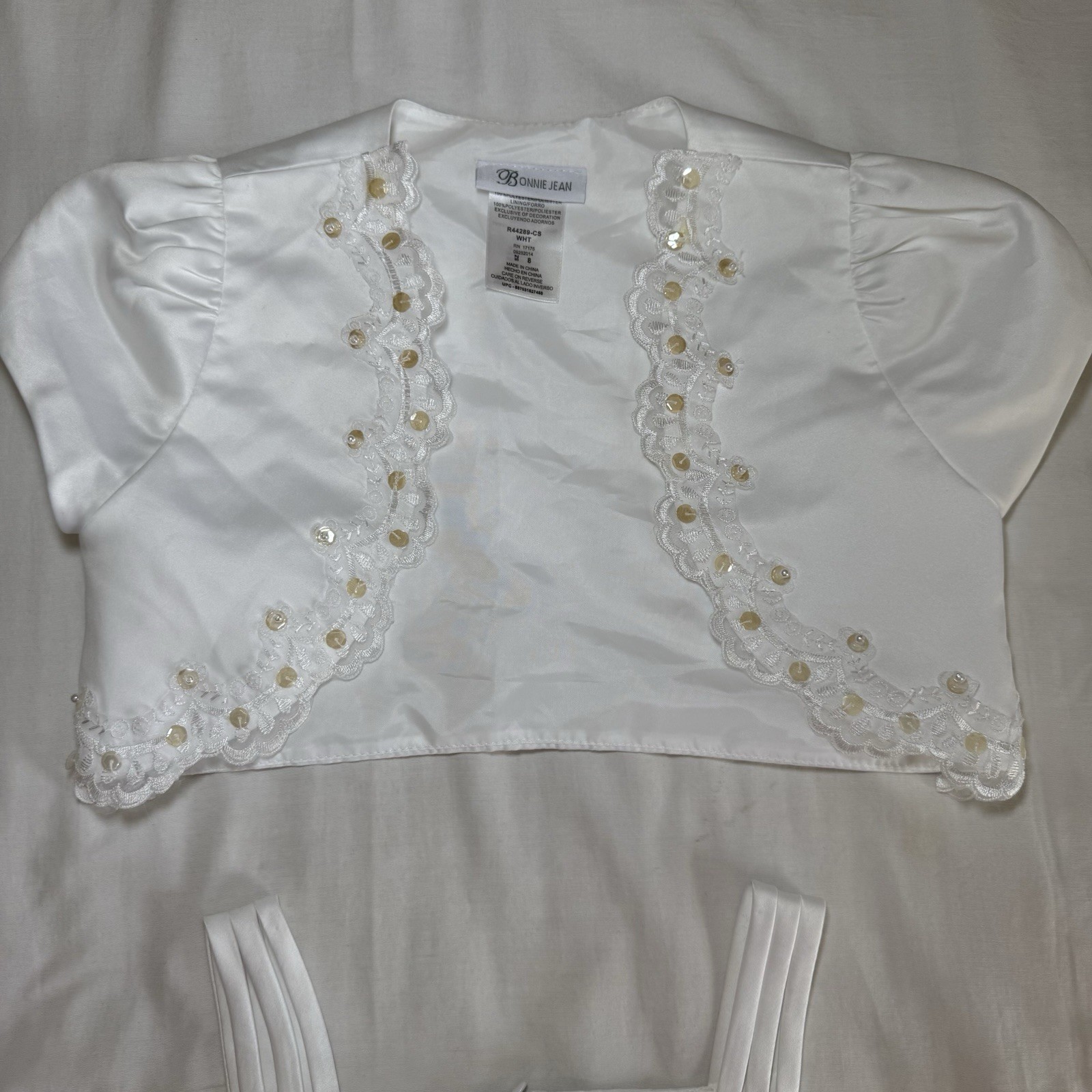 Bonnie Jean Girls White Special Occasion Flower Girl Communion Dress Size 8