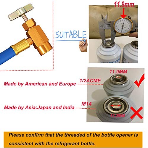 R134A Car AC Refrigerant Charge Hose Kit Recharge Hose with 100PSI+ 15.4Inch