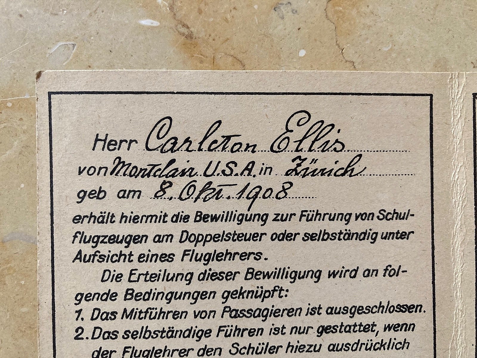 ORIGINAL! PRE-WW2 OFFICIAL SWISS AIR FORCE STUDENT-PILOT ID CARD JAN. 1932