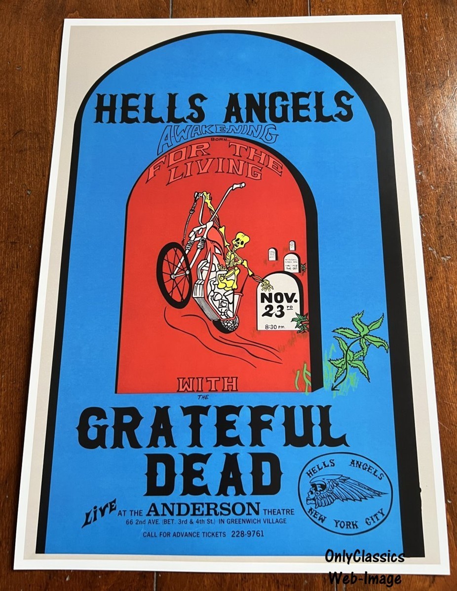 1970 Grateful Dead Hells Angels Anderson Theater 12x18 Concert Poster Motorcycle