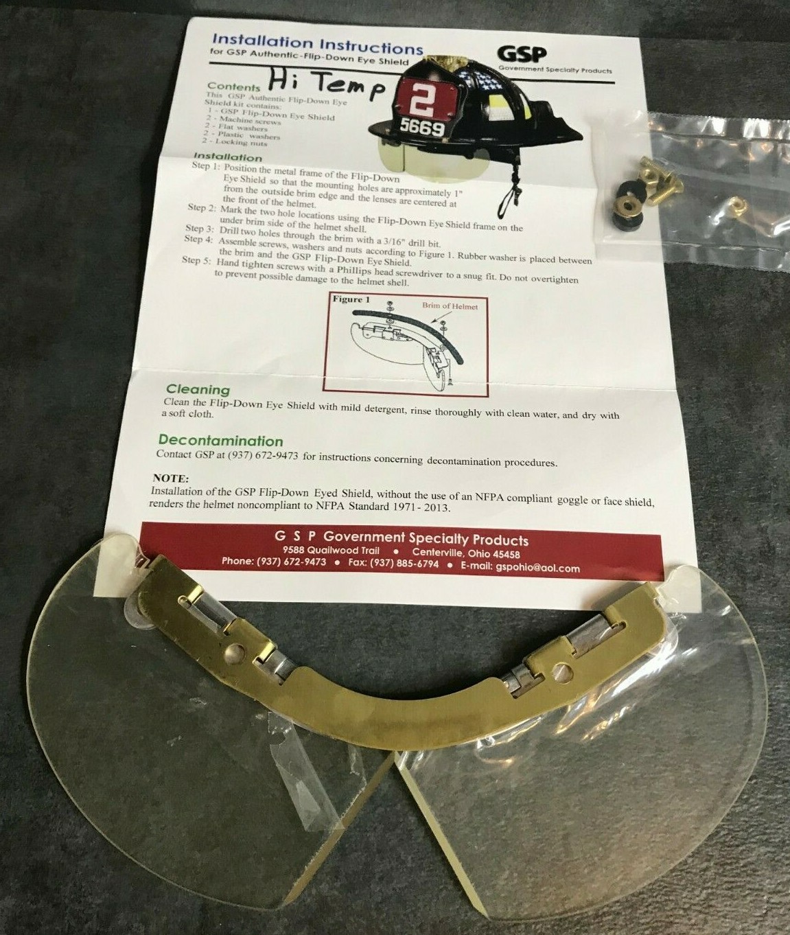 GSP Flip Down Eye Shield (Bourkes) for fire helmets