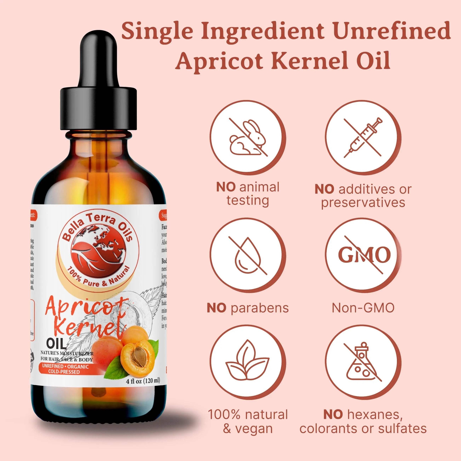 Organic Cold-Pressed Apricot Kernel Oil 100% Pure Skin Hair Face Moisturizer