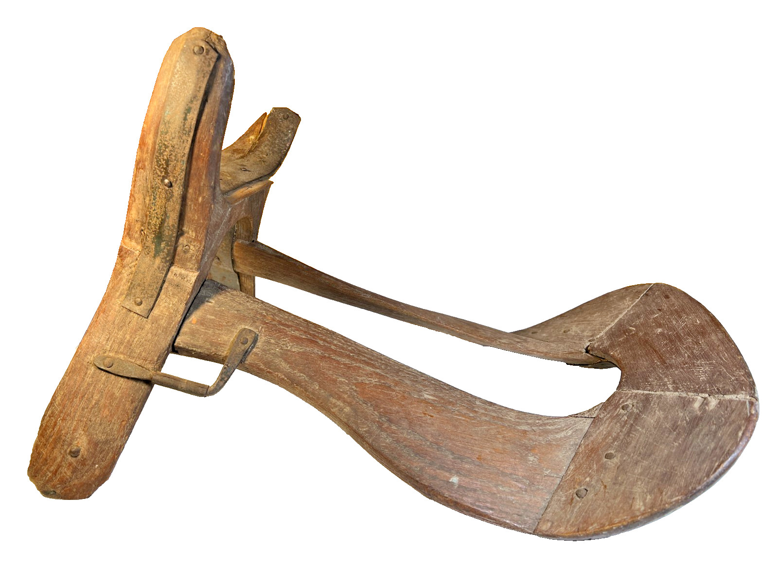 Antique 1880 Hand Made Wooden Saddle Stand Holder Blacksmith Peened Wrought Iron