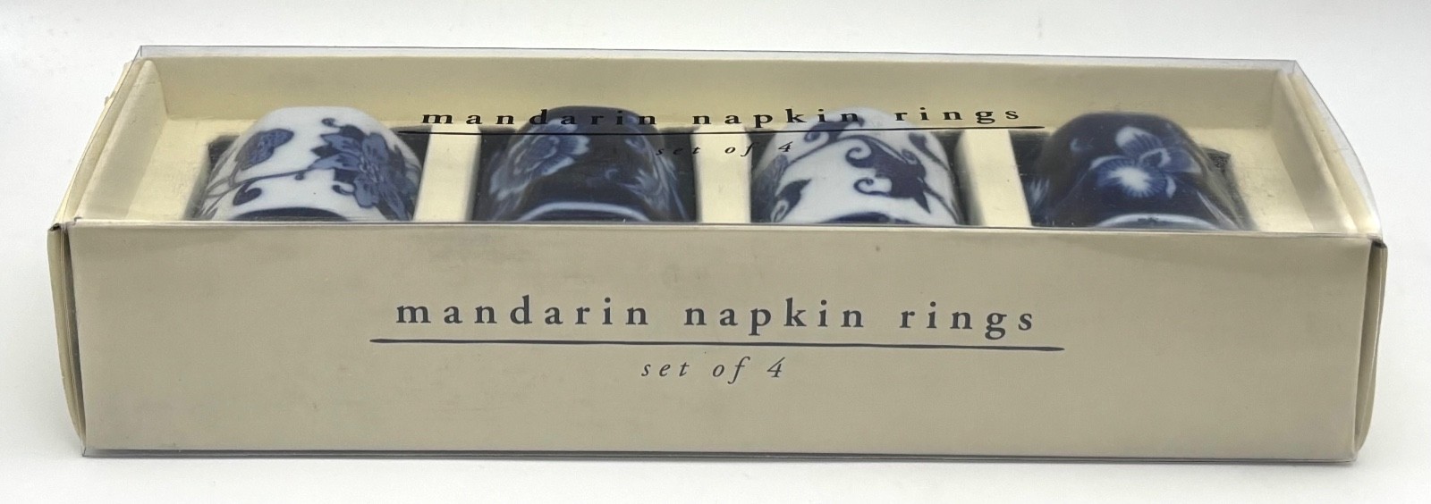 Pier One Imports Mandarin Napkin Rings Set of 4 Blue & White Floral Porcelain