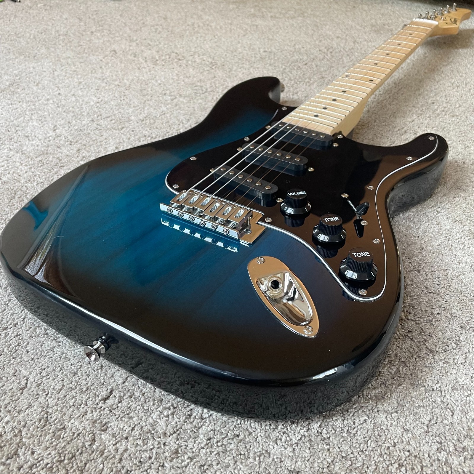 Full-Size Dark Blue Strat Style Electric Guitar Package with Gig Bag and More