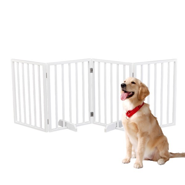 Foldable 4 Panels Dog Exercise Fence Dog Gate Doorway Pet Exercise Pens White