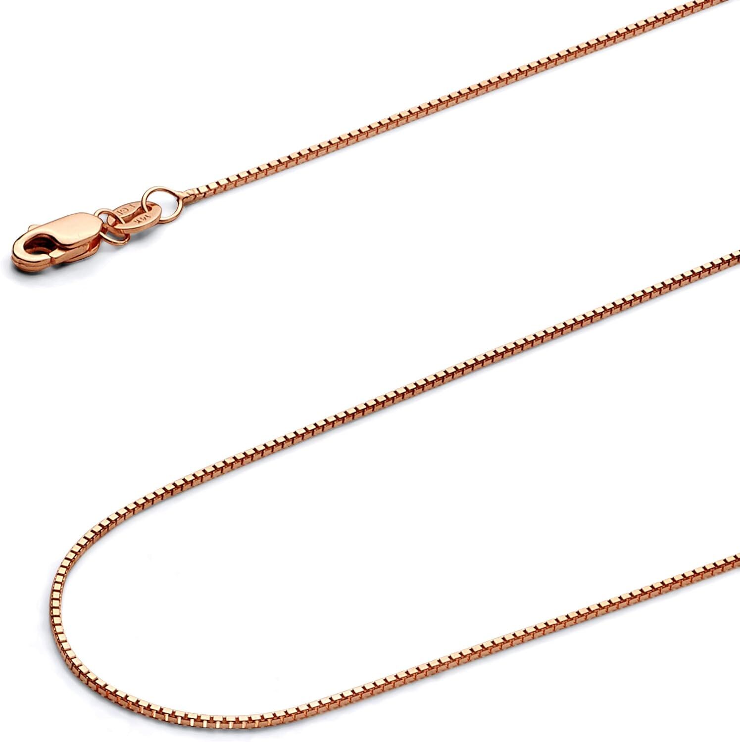 14k REAL Yellow Gold Solid Box Link Chain Necklace with Lobster Claw Clasp Gift