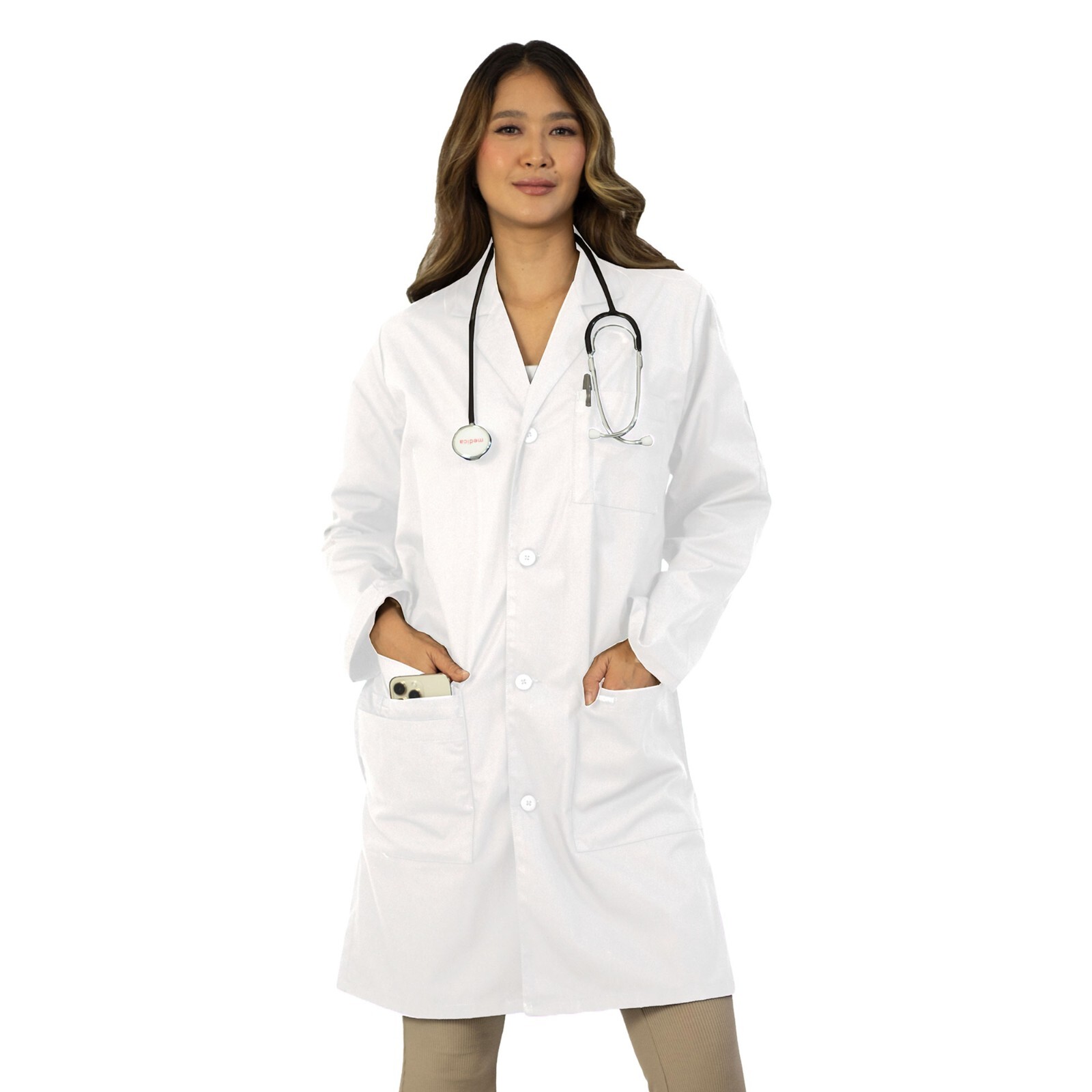 HeedFit Unisex 40" Lab Coat Poly-Cotton Long Sleeve, 5 Pockets and Pen Slot