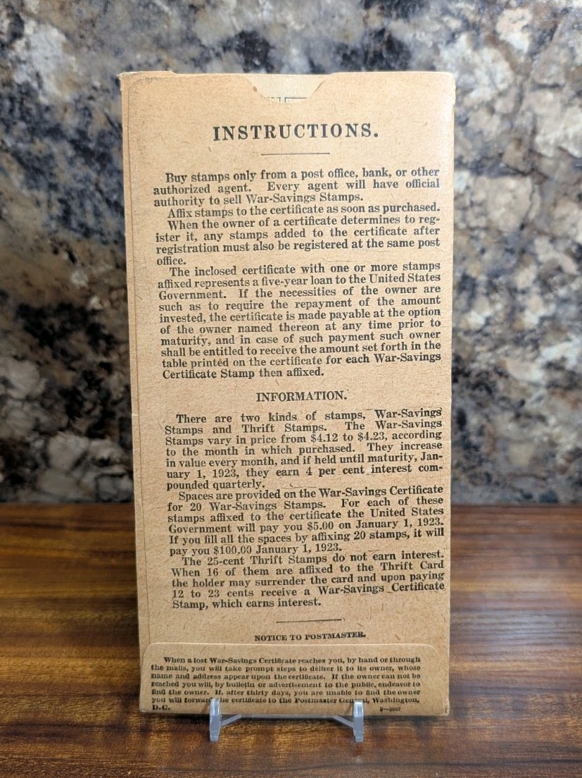 1919 Ohio War Savings Committee Envelope, Booklet and 23 Honor Stamps HTF