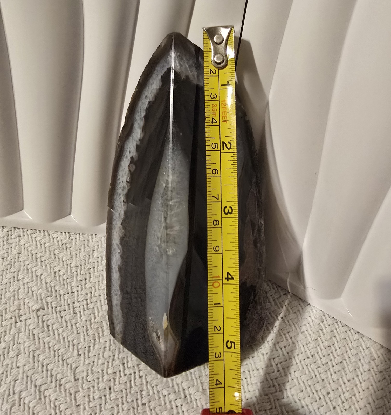 Pair Polished Black Gray Agate Geode Crystal Display Specimen Approx 8 Inches