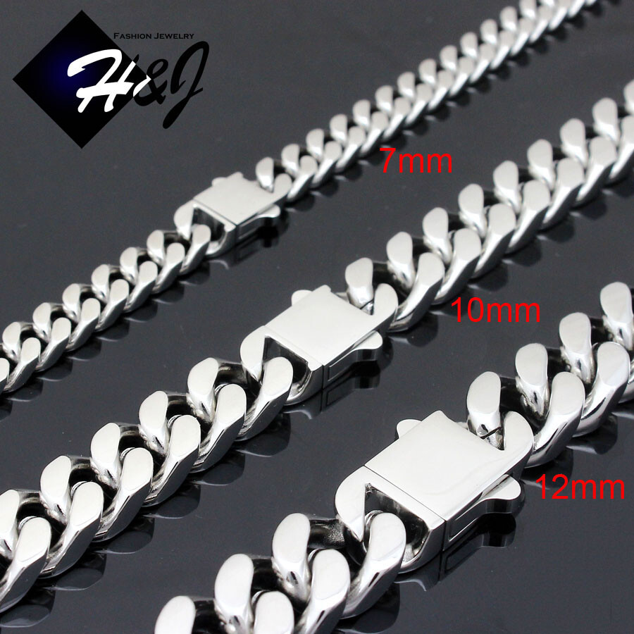 16"-40"MEN Stainless Steel 7/10/12mm Silver Miami Cuban Curb Chain Necklace*N166