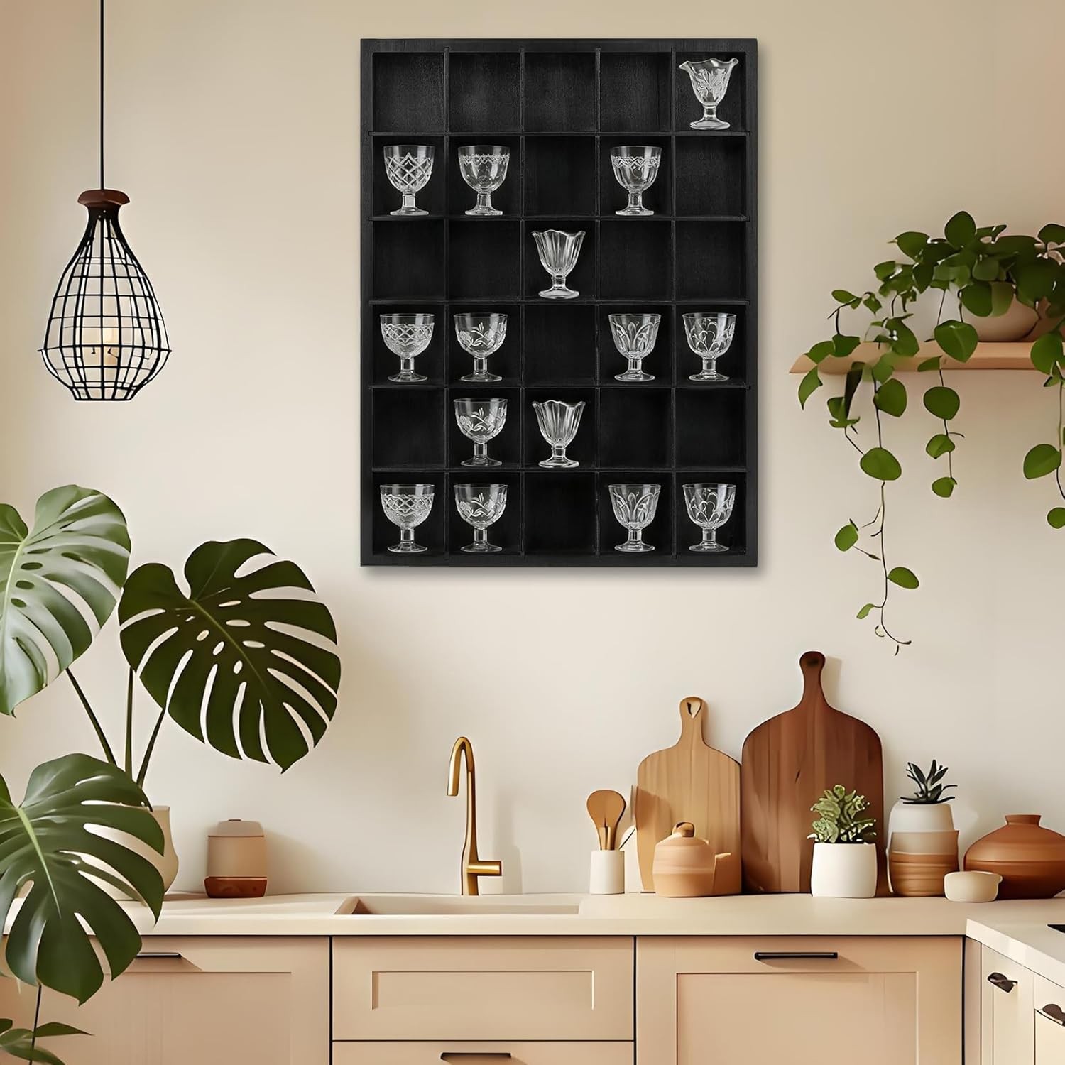 2-Pack Wall Mount Display Case, 30-Slot Shadow Box for Shot Glasses & Bar Decor