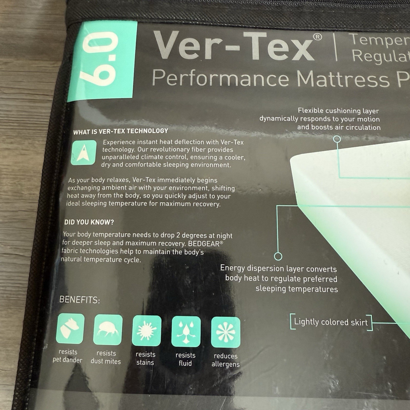 Bedgear Ver-Tex 6.0 Split King Performance Mattress Protector Cool Touch