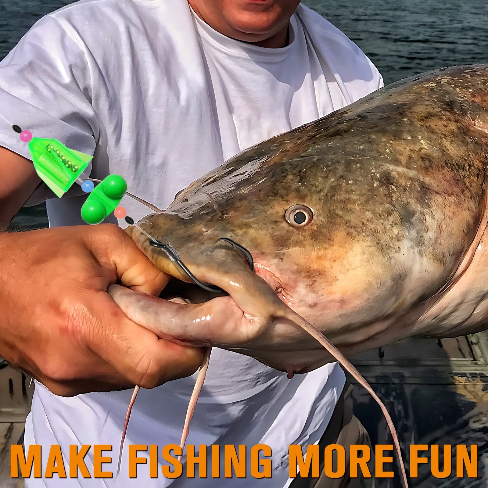 Dovesun 6PCS Catfish Rigs with Oval Float, 8/0 Hook, Double Rattle Beads & Bells